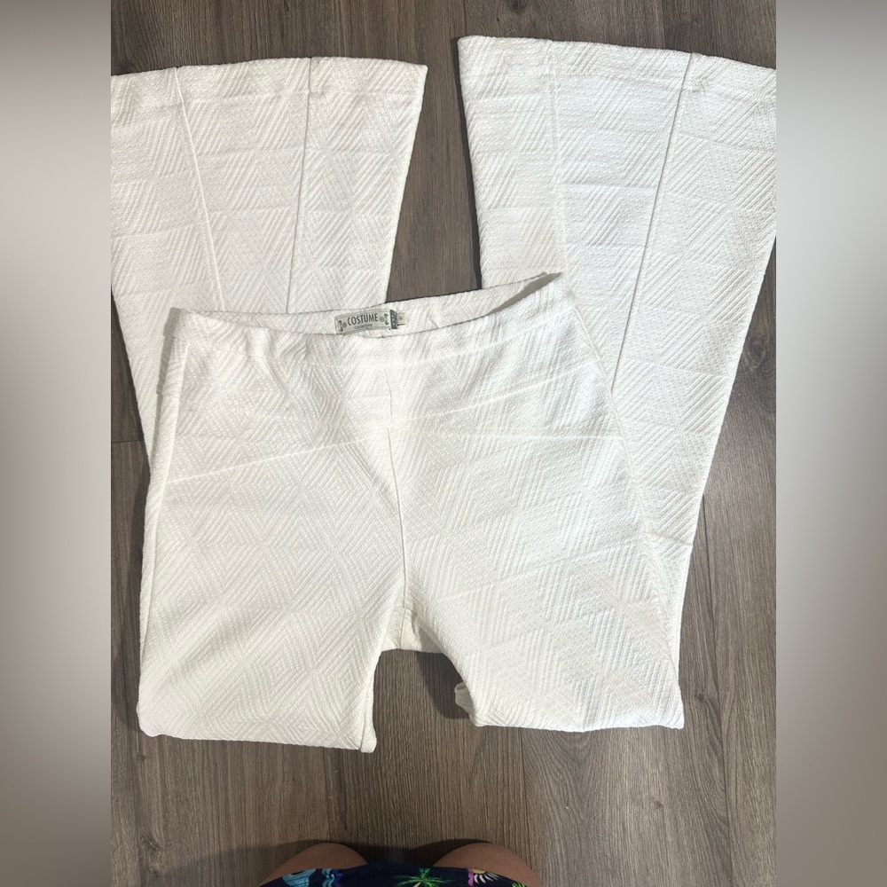 White Textured Boot-Cut Bell Bottom Flare Pants with Subtle Pattern - Picture 5 of 15